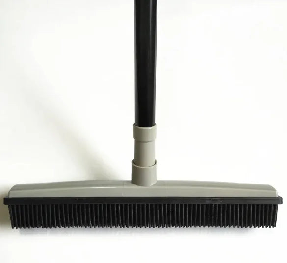 “Pet hair removal broom with rubber bristles and long handle, designed for lifting fur from carpets and floors with a washable, easy‑clean head.”
