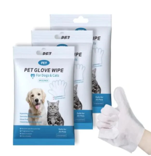 “Pet cleaning glove wipes for dogs and cats, hypoallergenic and rinse‑free, designed for gentle grooming and daily hygiene.”