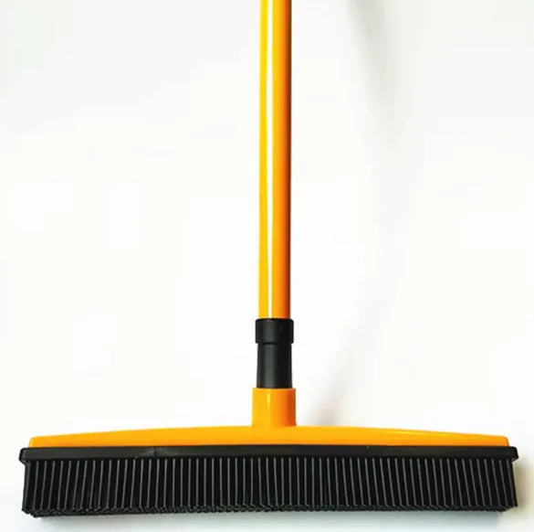 “Pet hair removal broom with rubber bristles and long handle, designed for lifting fur from carpets and floors with a washable, easy‑clean head.”