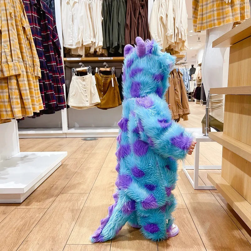 “Fluffy hooded animal‑themed baby jumpsuit with zipper closure, soft, thick fabric, and full‑body cozy design for autumn and winter wear.”