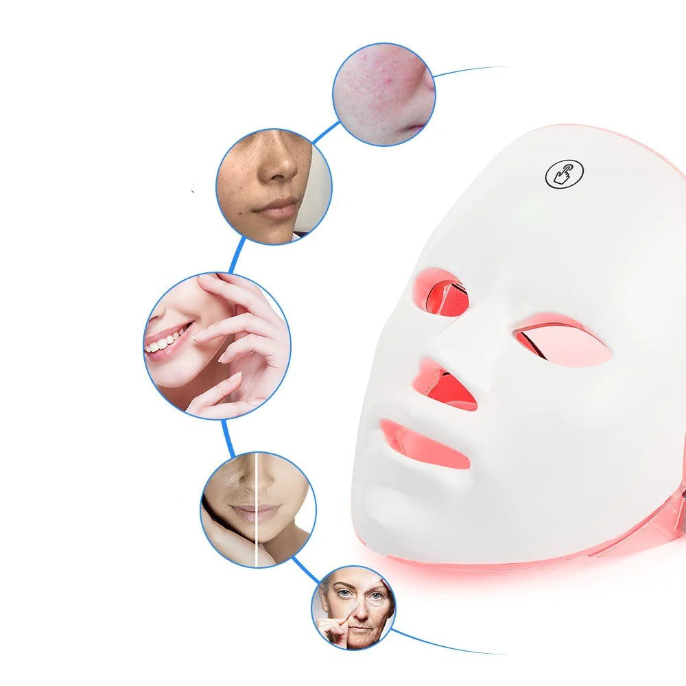 “LED light therapy facial mask with multi‑color skin treatment modes, designed for at‑home rejuvenation, smoothing, and brightening.”