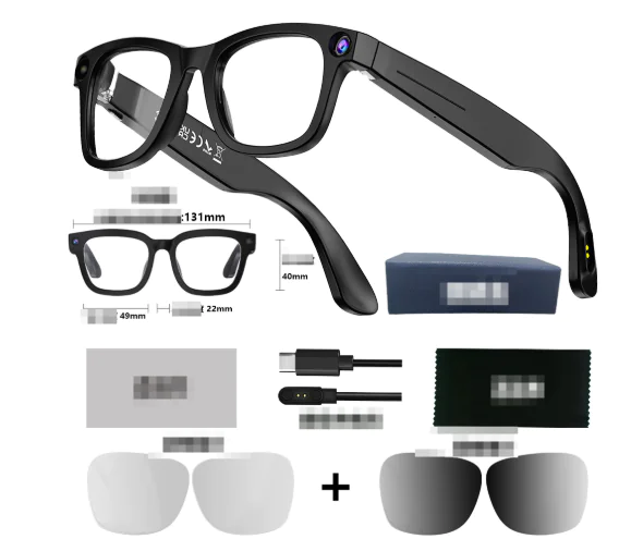 “AI smart glasses with built‑in HD camera, touch controls, and lightweight frame, designed for hands‑free video, photos, and smart features.”