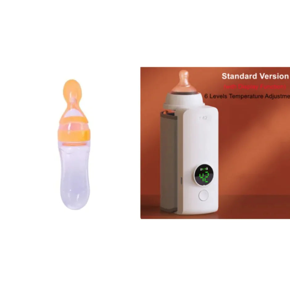 “Portable wireless baby bottle warmer with digital temperature display and adjustable heating sleeve for keeping milk warm on the go.”