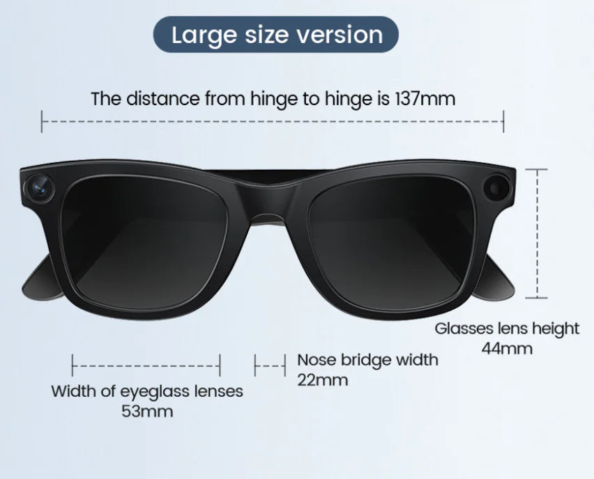 “AI smart glasses with built‑in HD camera, touch controls, and lightweight frame, designed for hands‑free video, photos, and smart features.”